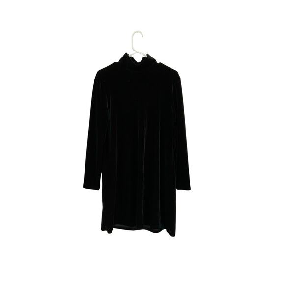 DJ Int'l VTG 90s Black Velvet Turtleneck Fit & Flare Dress Size Large Stretch - Picture 1 of 5